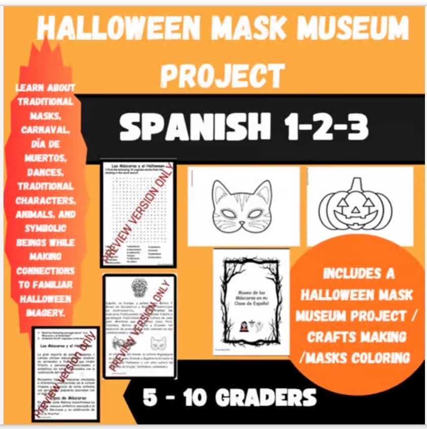 Halloween Reading Spanish Activity Culture masks craft